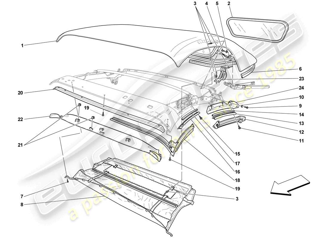 ferrari f430 scuderia (rhd) lona de techo - sellos - molduras diagrama de piezas
