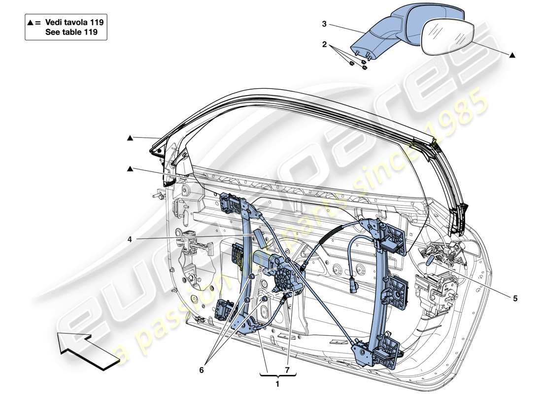 ferrari 458 spider (europe) puertas - ventanas eléctricas y espejo retrovisor diagrama de piezas