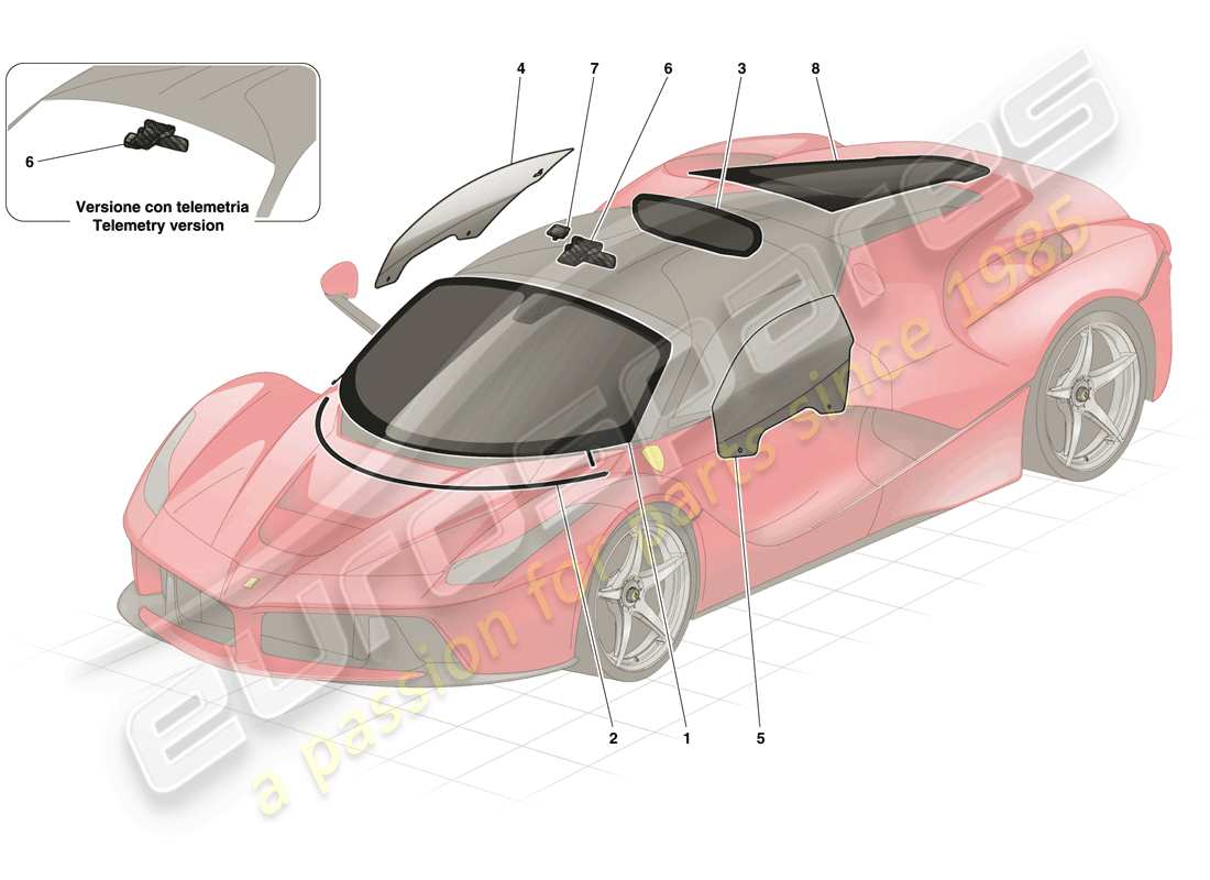 ferrari laferrari (europe) ventanas y pantallas diagrama de piezas