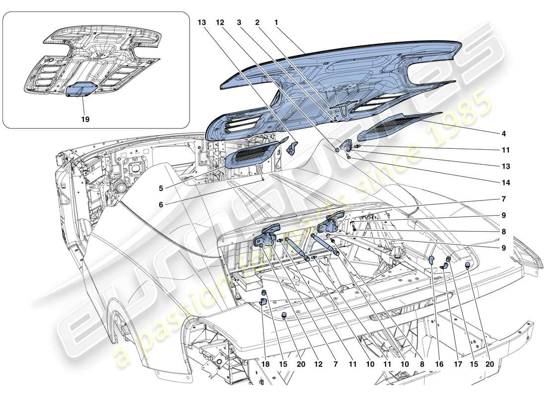 ferrari 458 spider (usa) diagrama de piezas de la tapa del compartimiento del motor