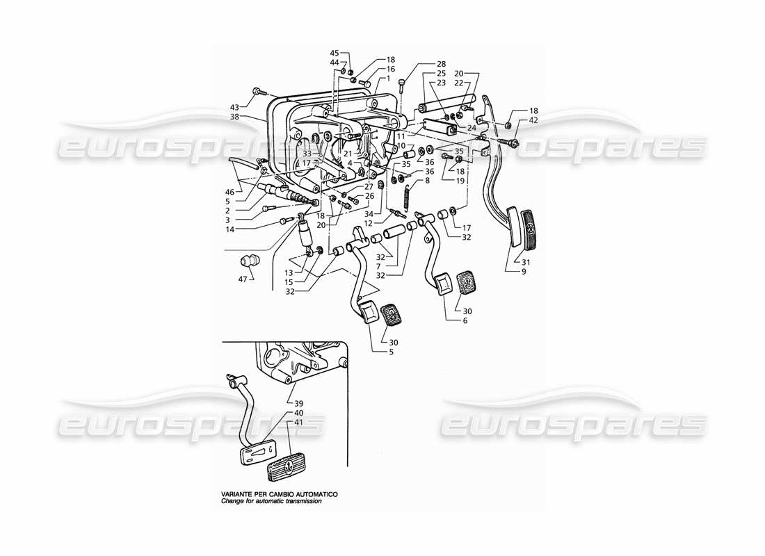 maserati qtp. 3.2 v8 (1999) diagrama de pieza de la bomba de embrague del conjunto de pedal para transmisión derecha (mt y at)