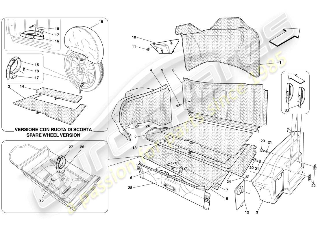 ferrari 599 gto (usa) adorno del maletero diagrama de piezas