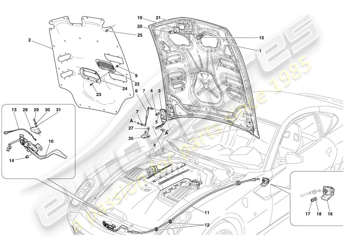 ferrari 599 gto (rhd) tapa del compartimiento del motor diagrama de piezas