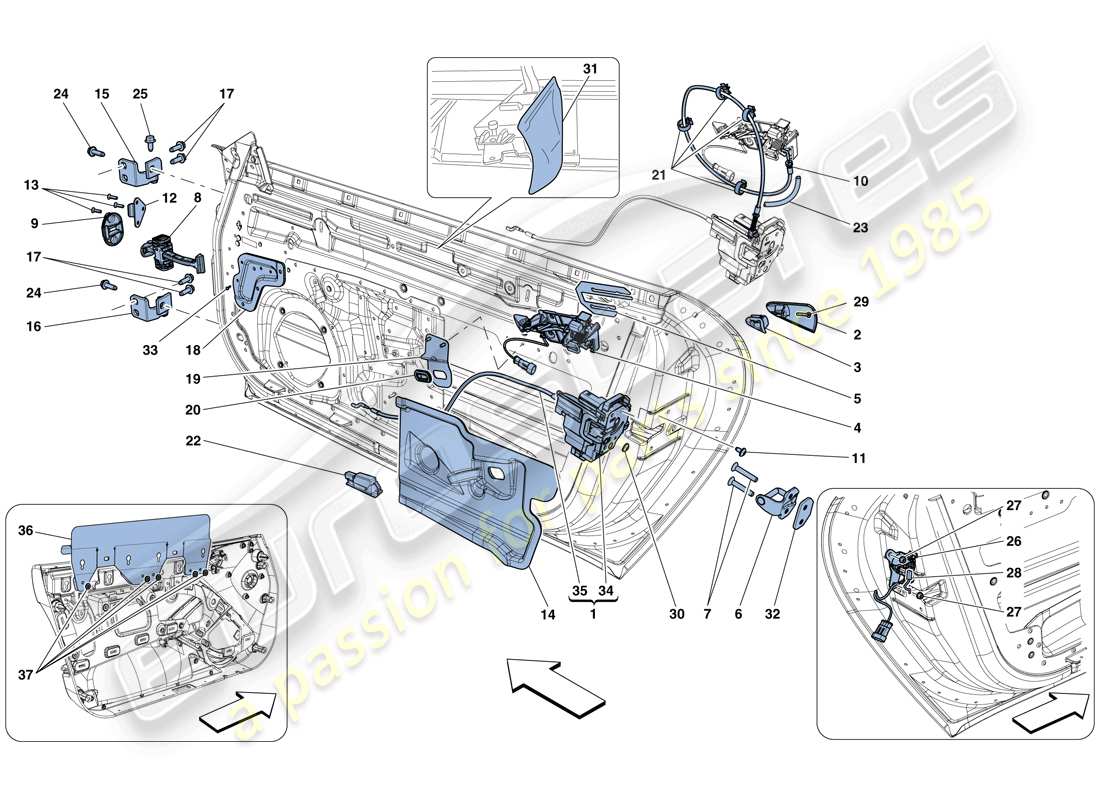 ferrari f12 tdf (europe) puertas - mecanismos de apertura y bisagras diagrama de piezas