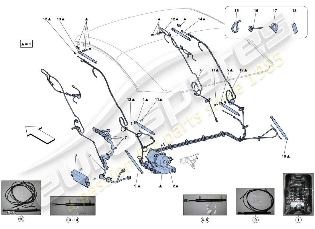 ferrari california t (rhd) techo eléctrico: hidráulico diagrama de piezas