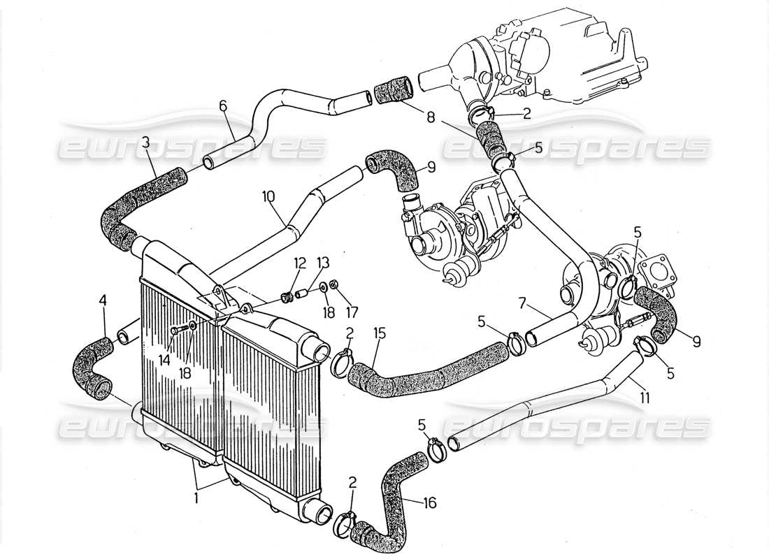 maserati 2.24v intercambiador de calor: diagrama de piezas de tuberías