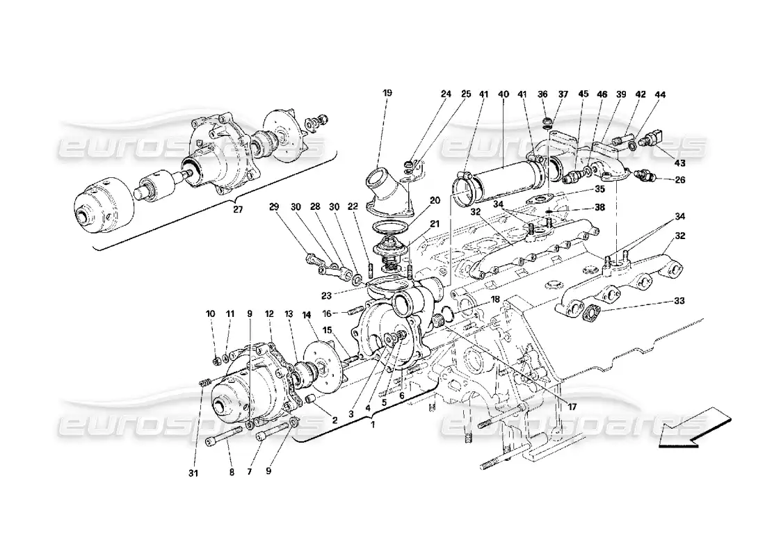 ferrari 348 (2.7 motronic) bomba de agua diagrama de piezas