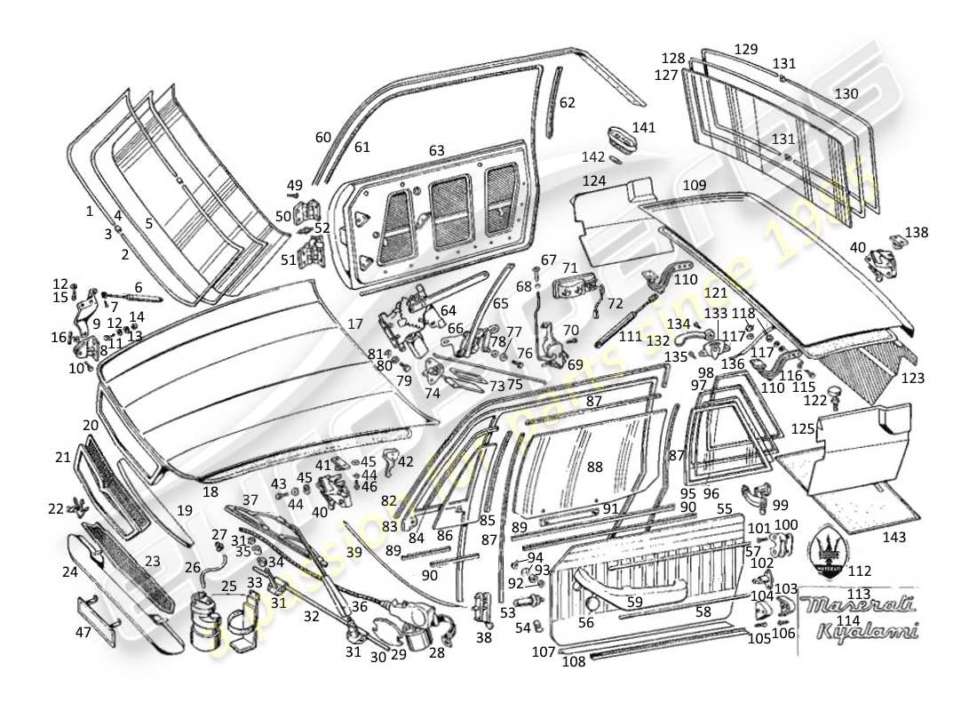 maserati kyalami capós y puertas diagrama de piezas