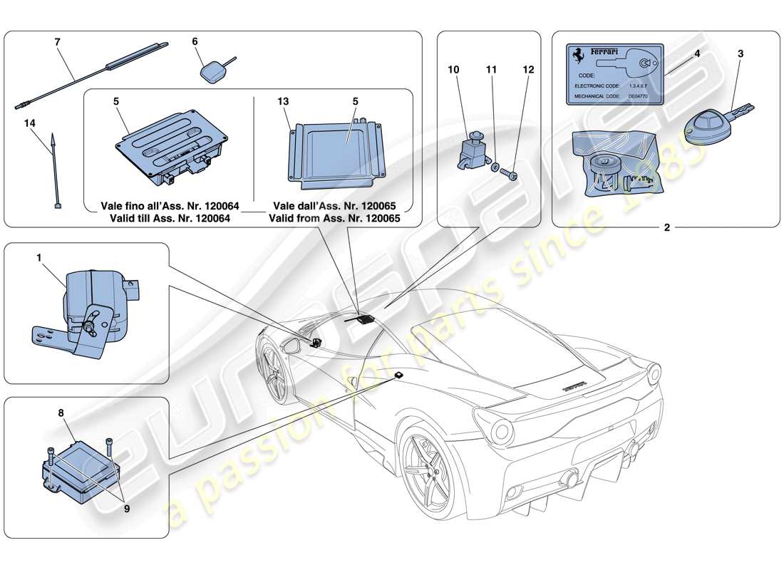 ferrari 458 speciale (europe) diagrama de piezas del sistema antirrobo