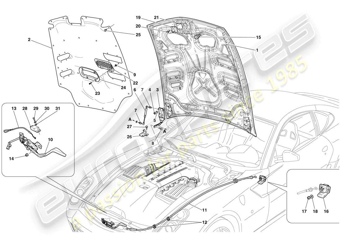ferrari 599 gto (europe) diagrama de piezas de la tapa del compartimiento del motor