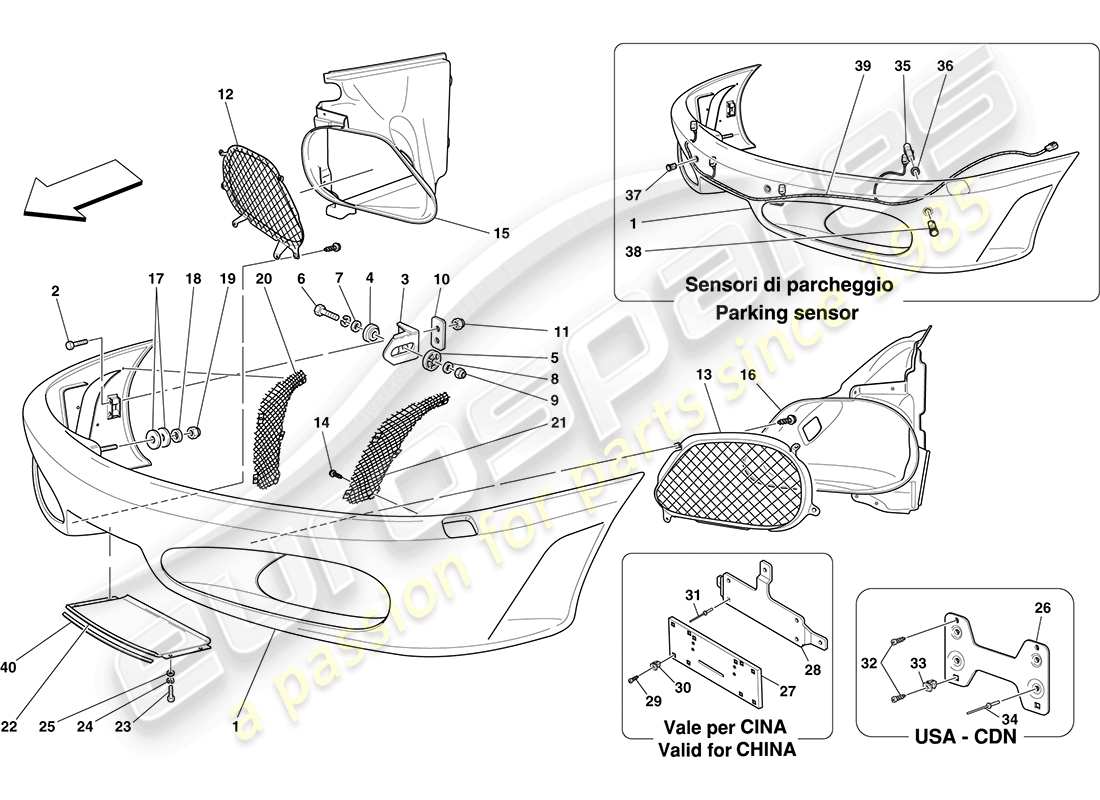 ferrari f430 coupe (europe) diagrama de piezas del parachoques delantero