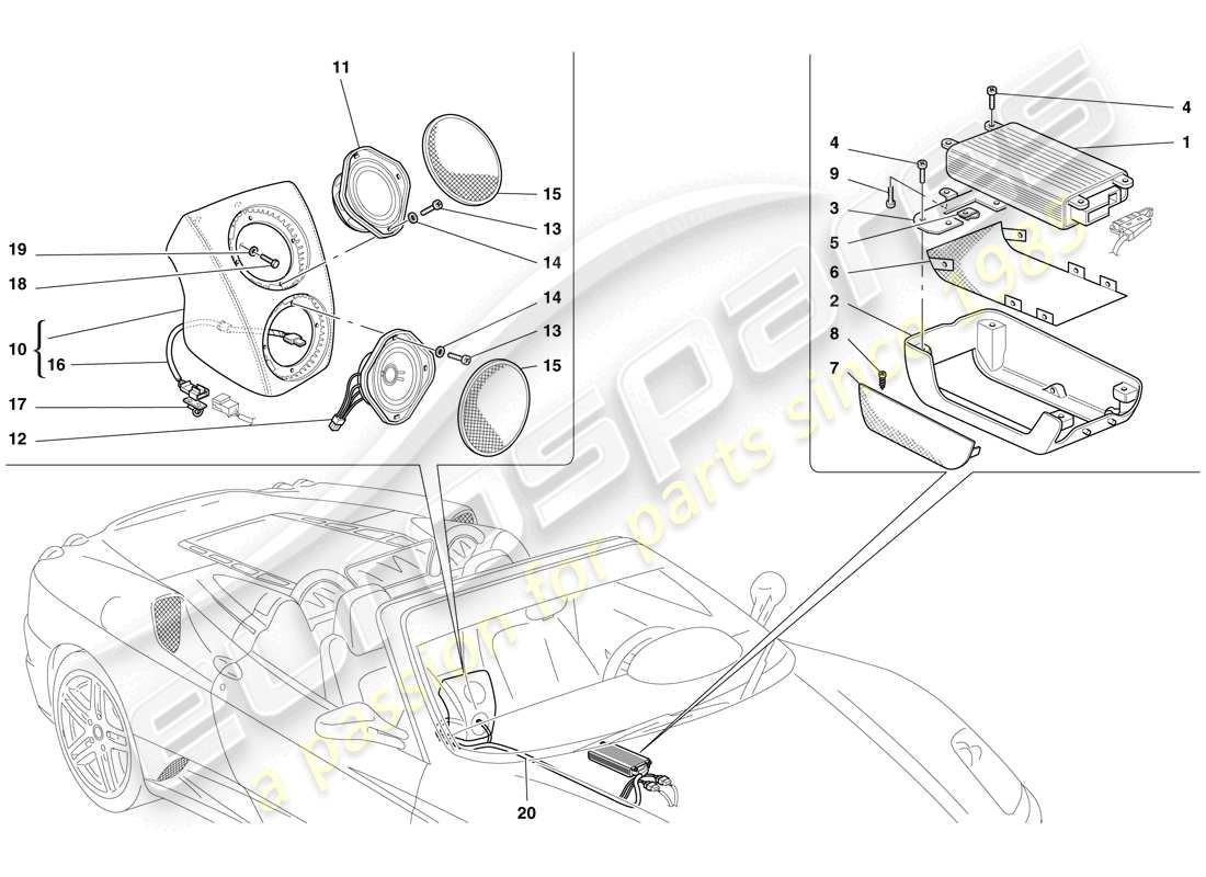 ferrari f430 spider (europe) sistema amplificador de radio diagrama de piezas