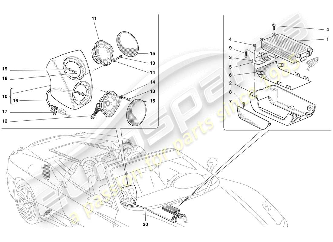 ferrari f430 spider (rhd) diagrama de piezas del sistema amplificador de radio