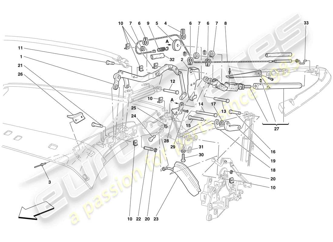 ferrari f430 spider (rhd) cinematica del techo - parte superior esquema de piezas