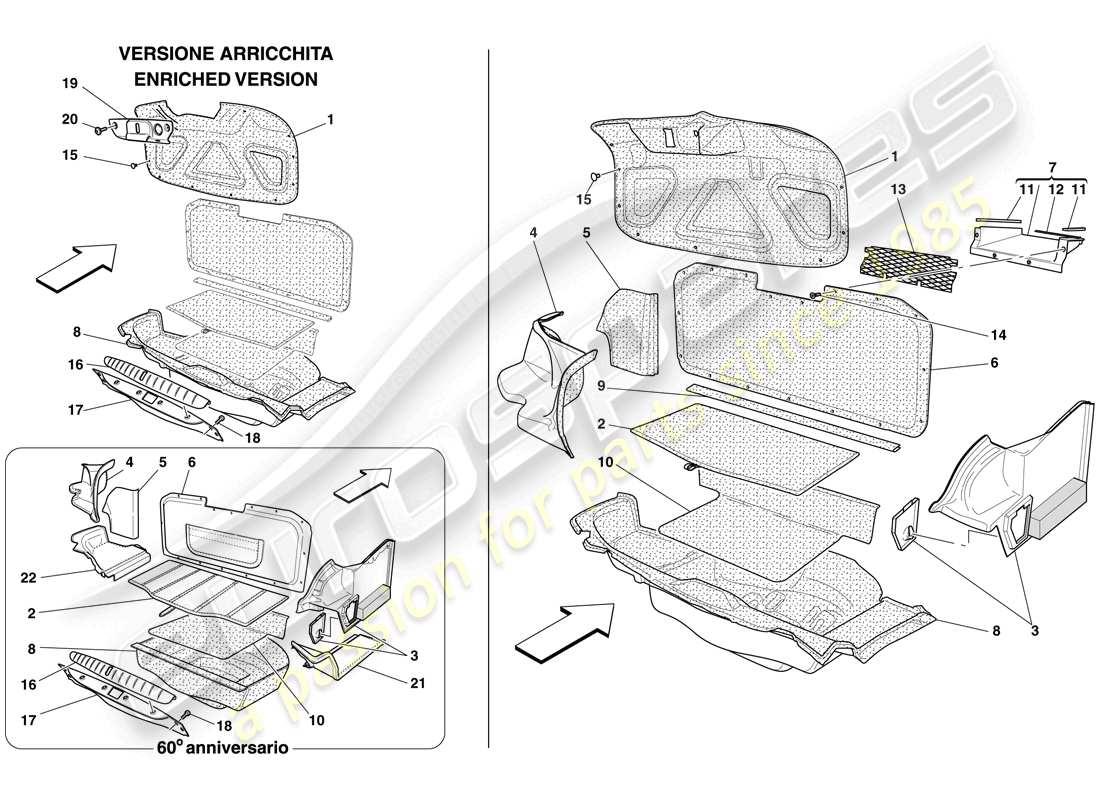ferrari 612 scaglietti (rhd) diagrama de piezas del guarnecido del compartimento de equipaje