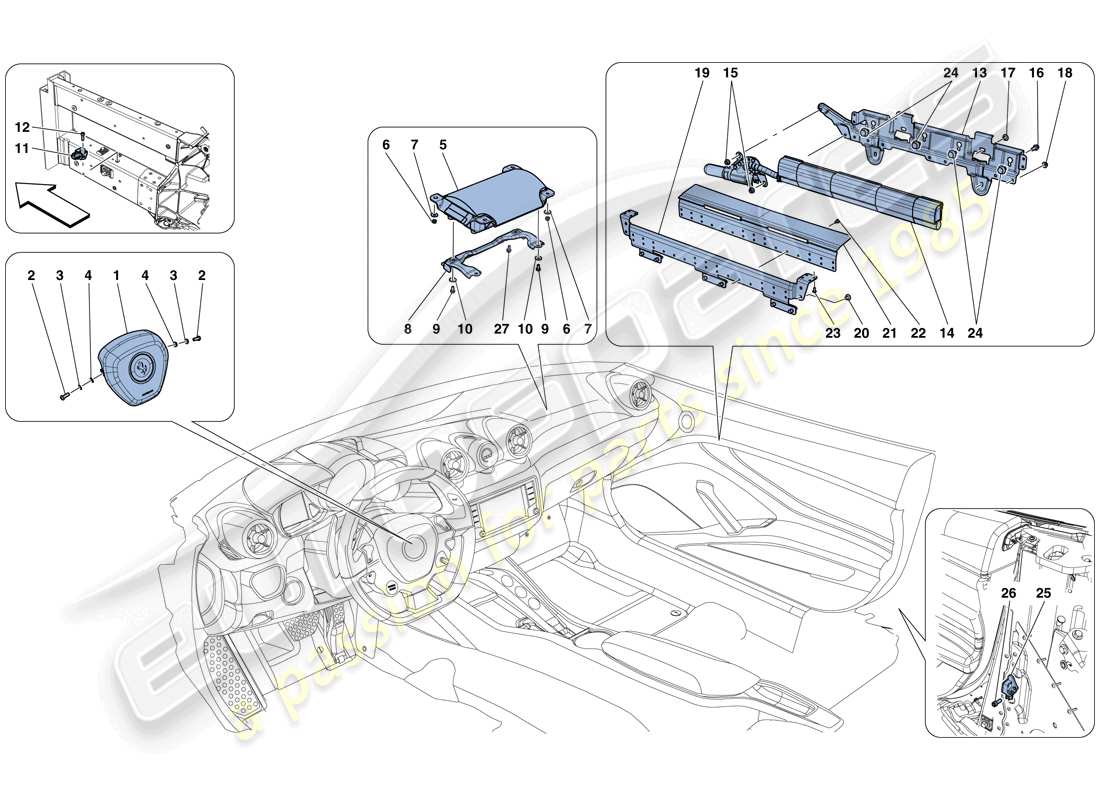 ferrari california t (rhd) bolsas de aire diagrama de piezas