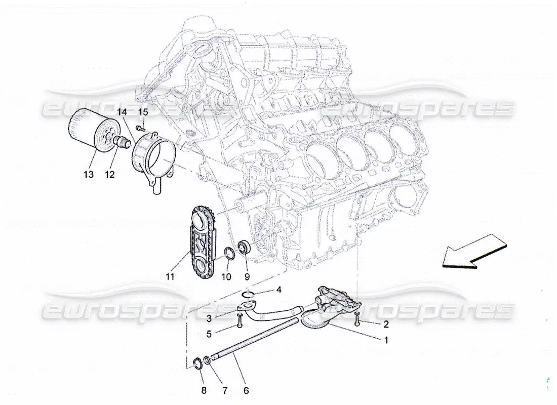 maserati qtp. (2010) 4.2 sistema de lubricación: bomba y filtro diagrama de piezas