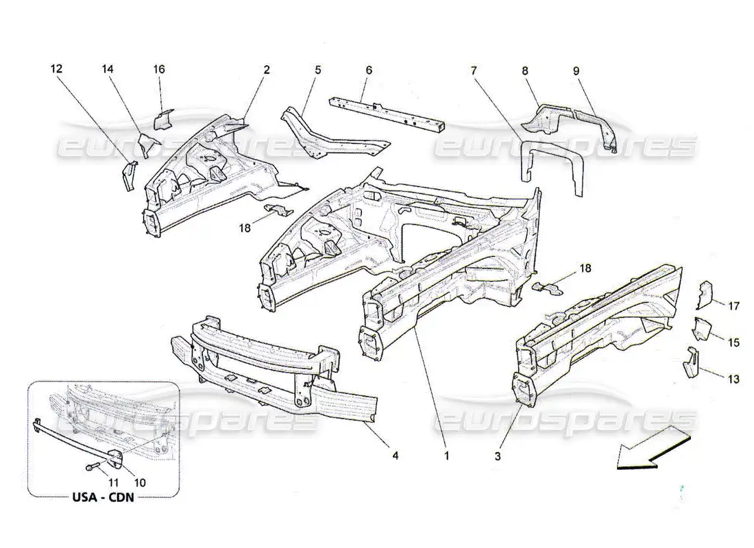 maserati qtp. (2010) 4.2 marcos estructurales frontales y paneles de chapa diagrama de piezas