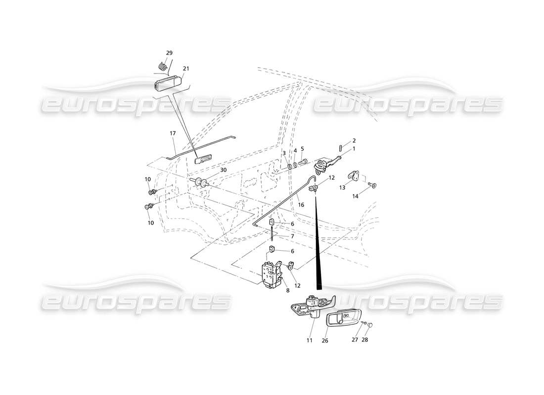 maserati qtp v8 evoluzione puertas traseras: diagrama de piezas de bisagras y controles internos