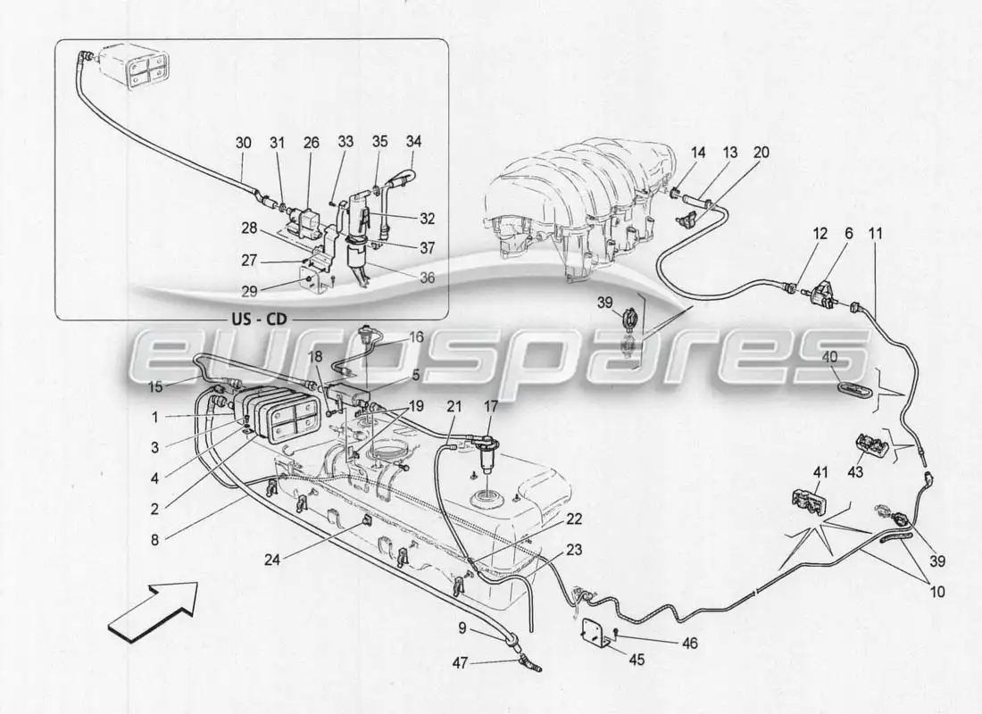 maserati grancabrio mc centenario sistema de recuperación de vapor de combustible diagrama de piezas