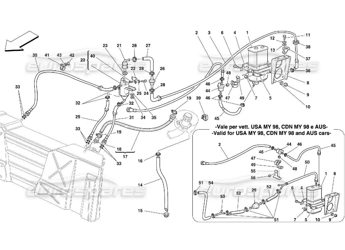ferrari 355 (5.2 motronic) dispositivo antievaporación diagrama de piezas
