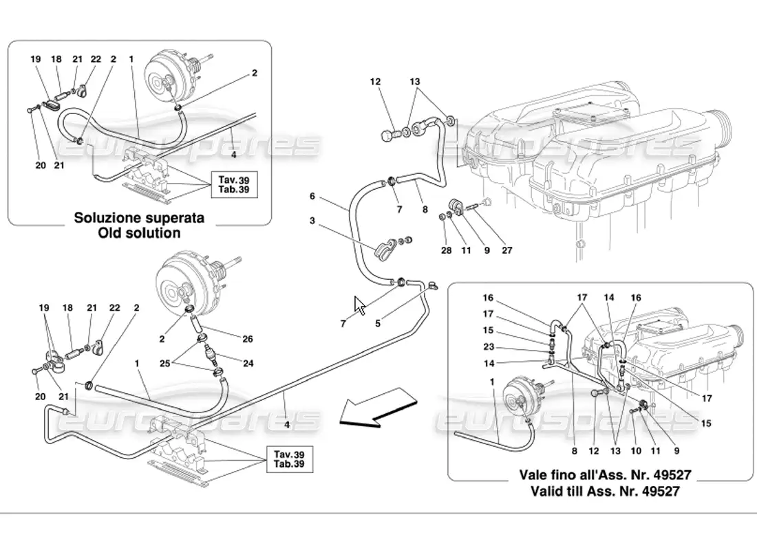 ferrari 360 modena sistema de refuerzo de freno diagrama de piezas