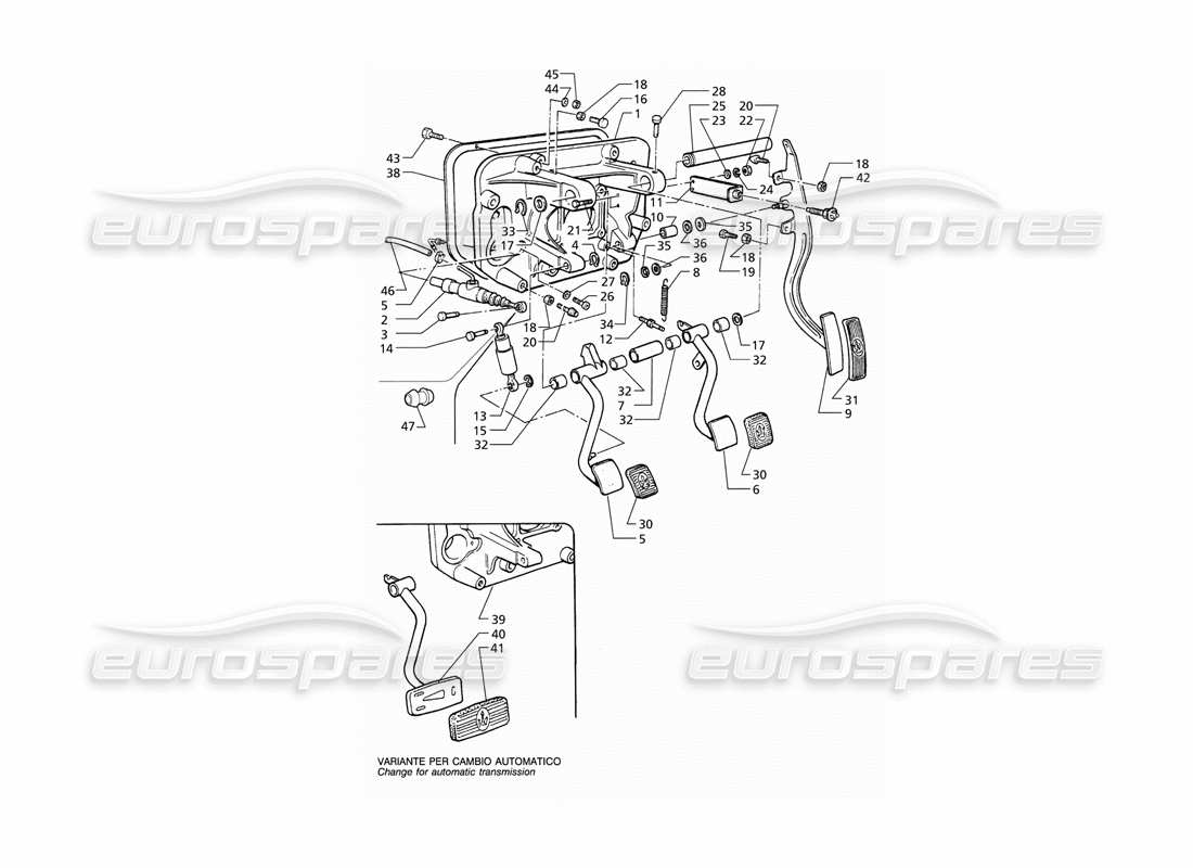 maserati qtp v6 (1996) conjunto de pedal y bomba de embrague (rhd) diagrama de piezas