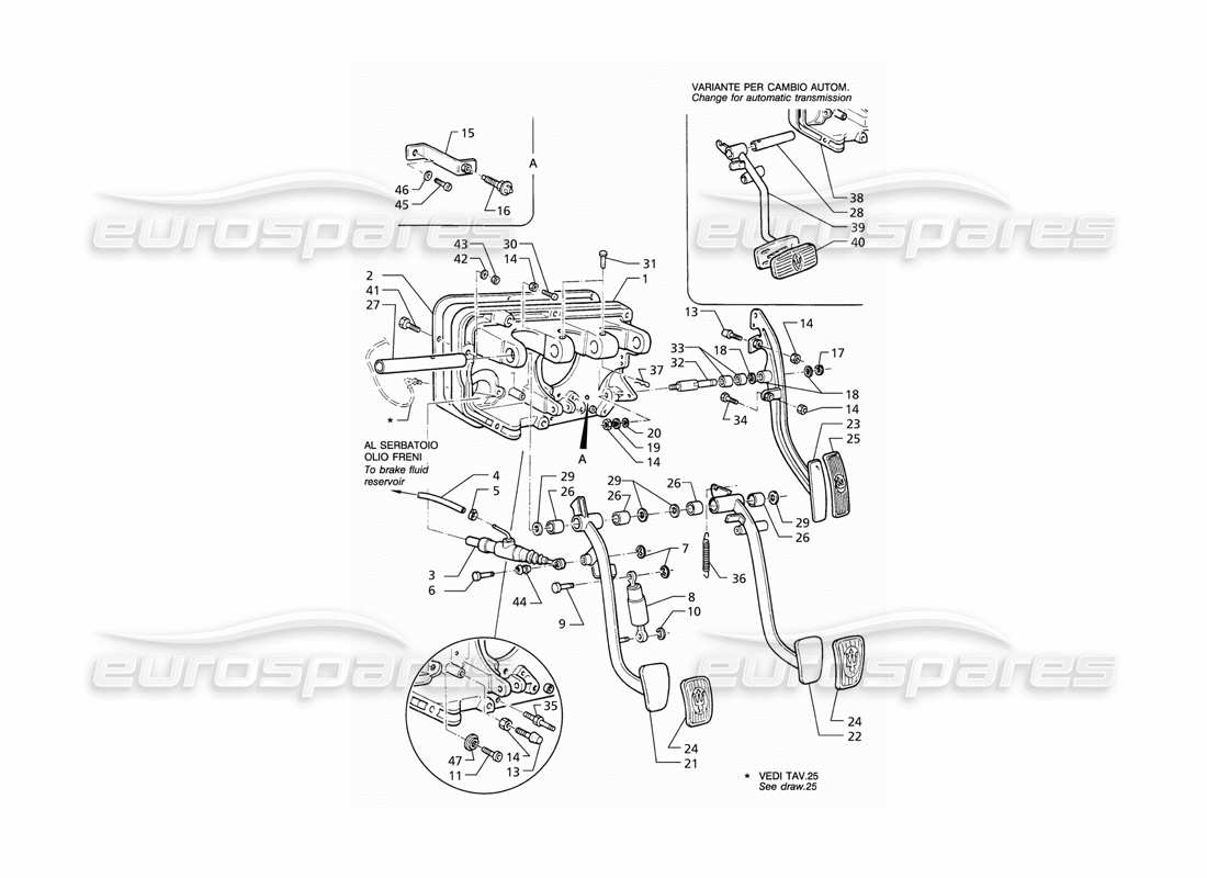 maserati qtp v6 (1996) conjunto de pedal y bomba de embrague (lhd) diagrama de piezas