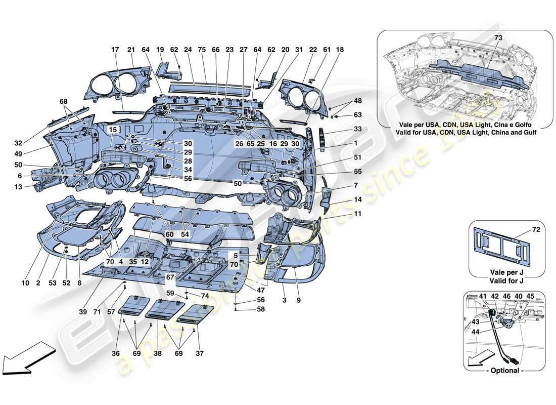 ferrari 812 superfast (rhd) diagrama de piezas del parachoques trasero