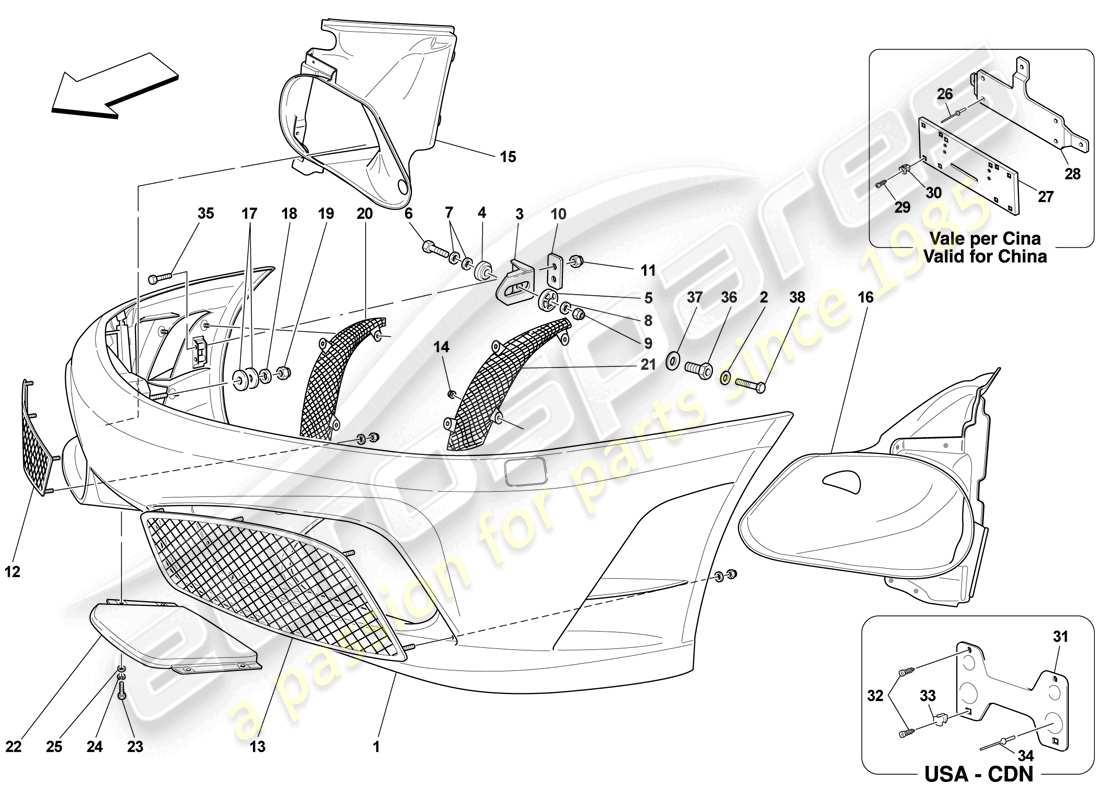 ferrari f430 scuderia spider 16m (rhd) parachoques delantero diagrama de piezas