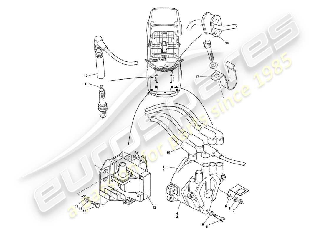 aston martin v8 volante (2000) componentes eléctricos del motor diagrama de piezas