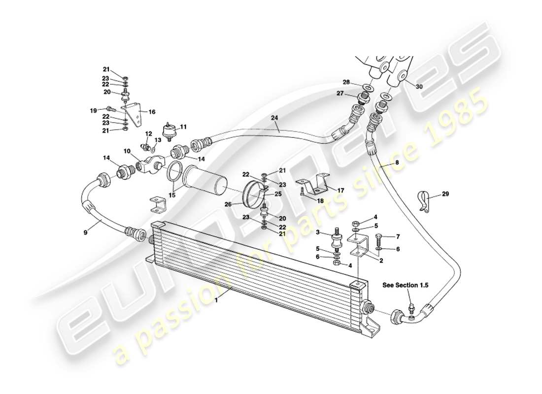 aston martin v8 volante (2000) sistema de enfriamiento de aceite diagrama de piezas