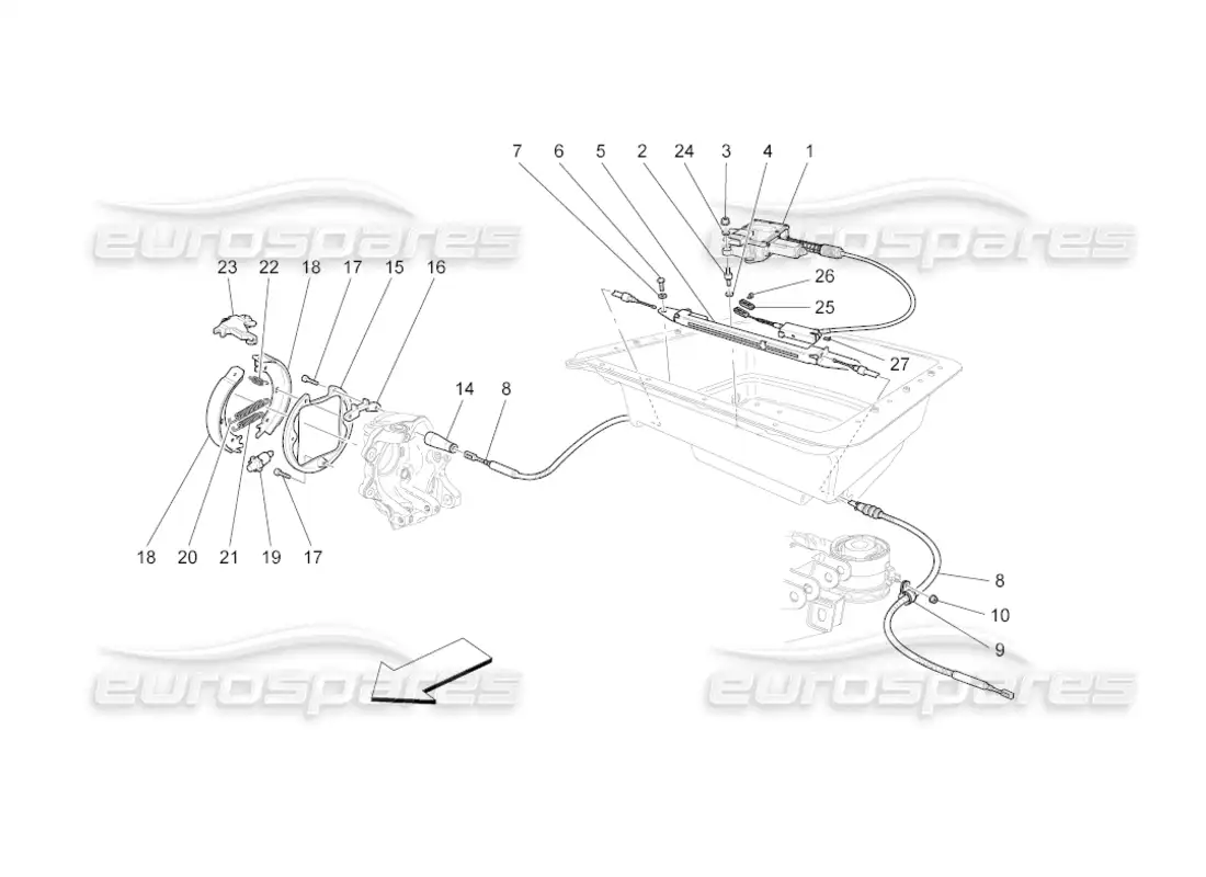 maserati grancabrio (2010) 4.7 freno de mano diagrama de piezas