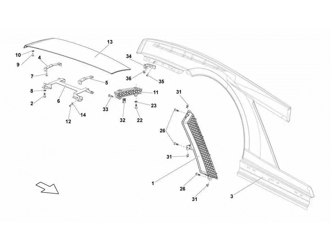 lamborghini gallardo lp570-4s perform guardabarros trasero diagrama de piezas