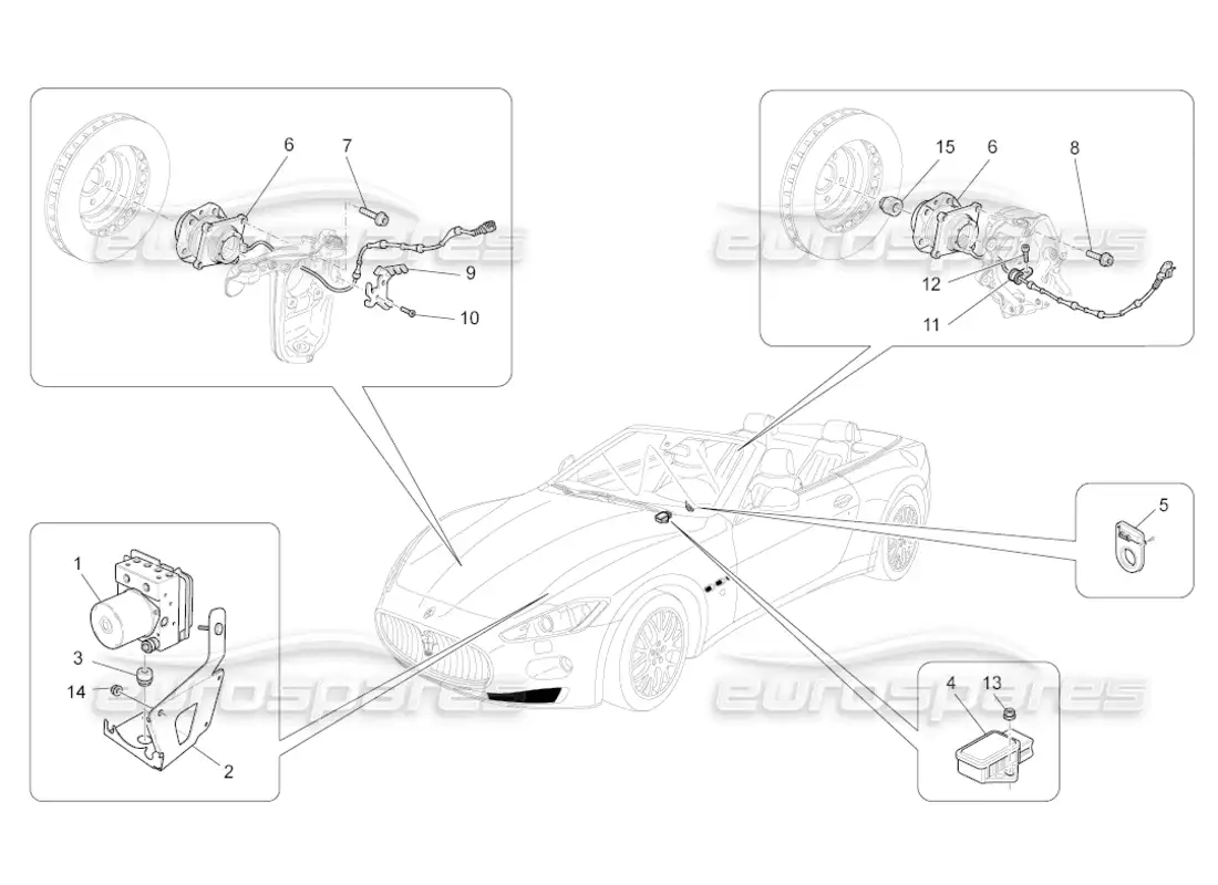 maserati grancabrio (2010) 4.7 sistemas de control de frenado diagrama de piezas