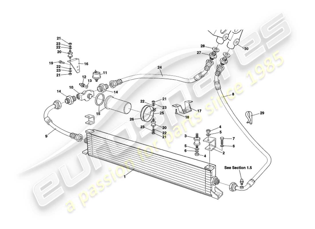 aston martin v8 volante (1999) sistema de enfriamiento de aceite diagrama de piezas