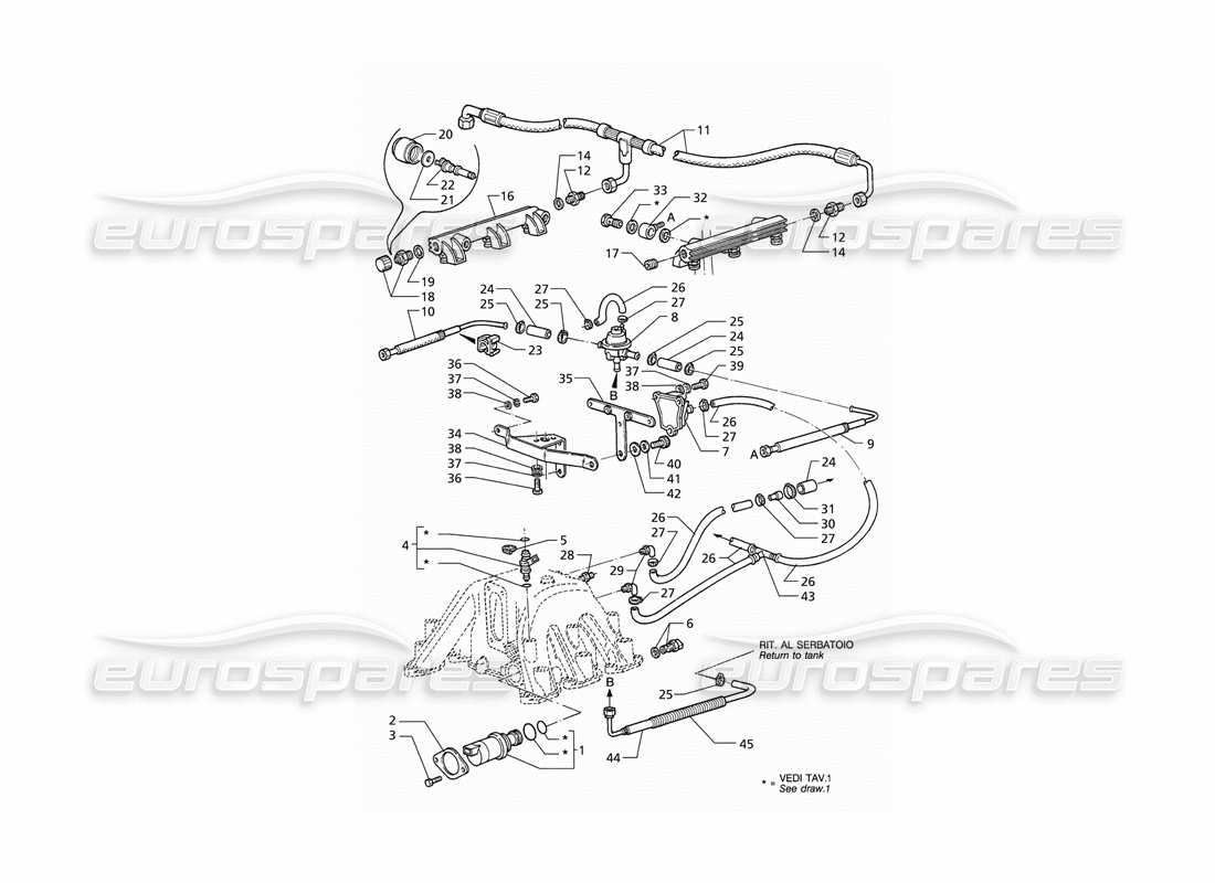 maserati qtp v6 (1996) accesorios del sistema de inyección (rhd) diagrama de piezas