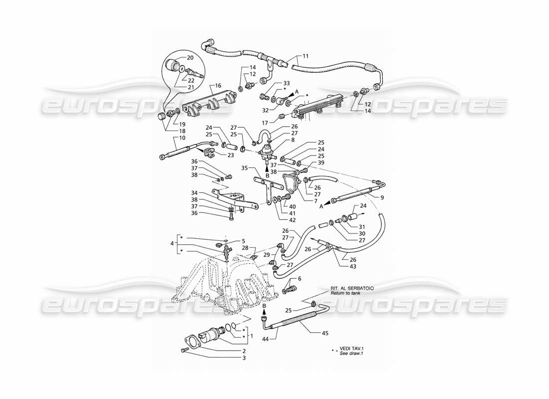 maserati qtp v6 (1996) accesorios del sistema de inyección (lhd) diagrama de piezas