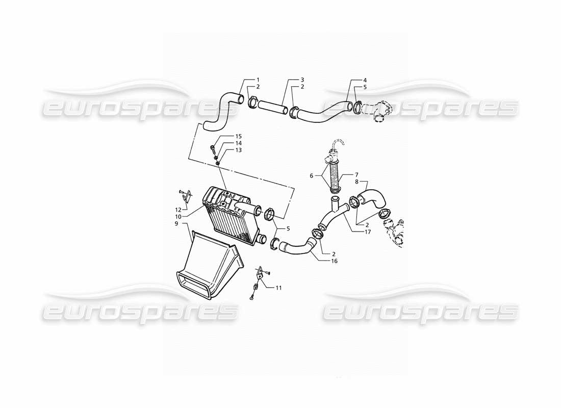 maserati qtp. 3.2 v8 (1999) diagrama de piezas del lado derecho de las tuberías del intercambiador de calor