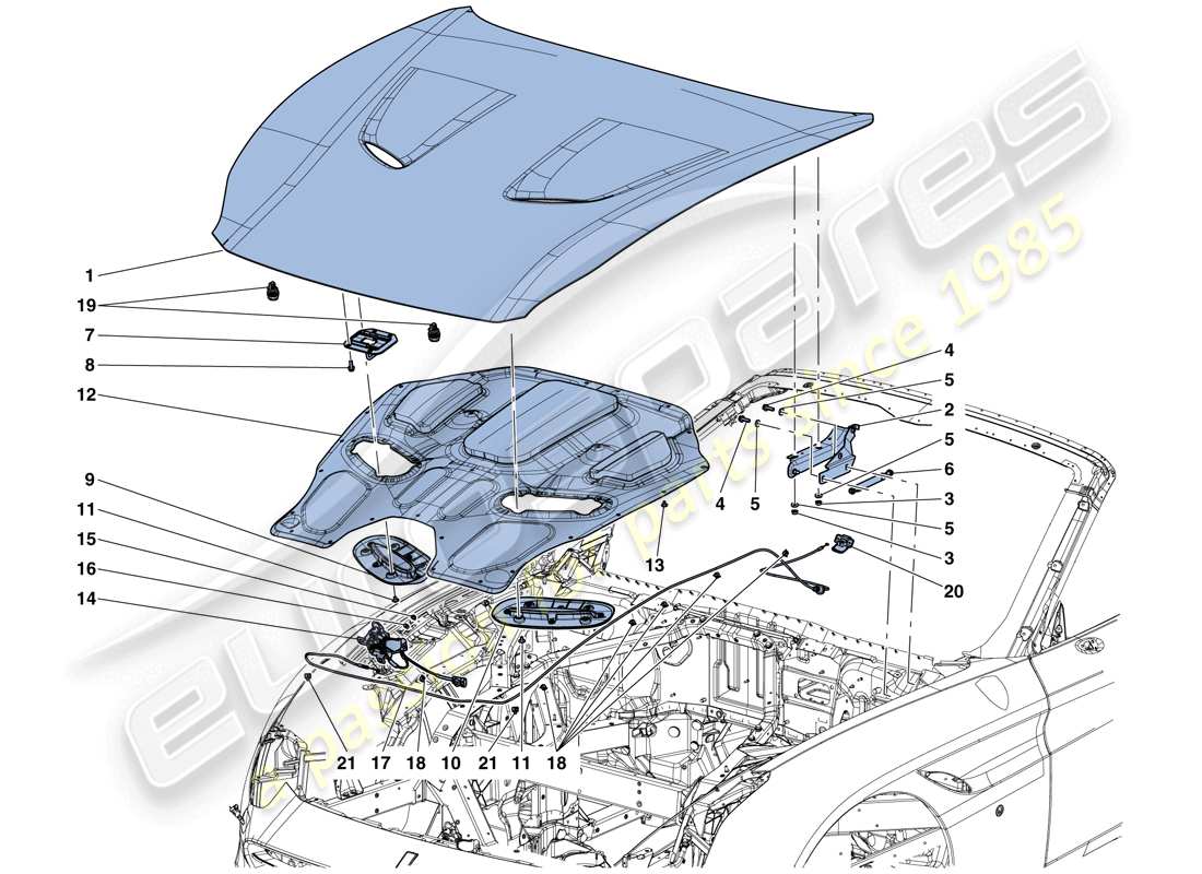 ferrari california t (rhd) tapa frontal y mecanismo de apertura diagrama de piezas