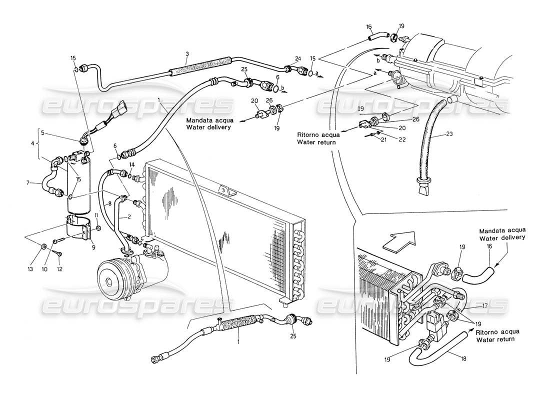 maserati biturbo spider diagrama de piezas del sistema de aire acondicionado dirección izquierda (después de la modificación)