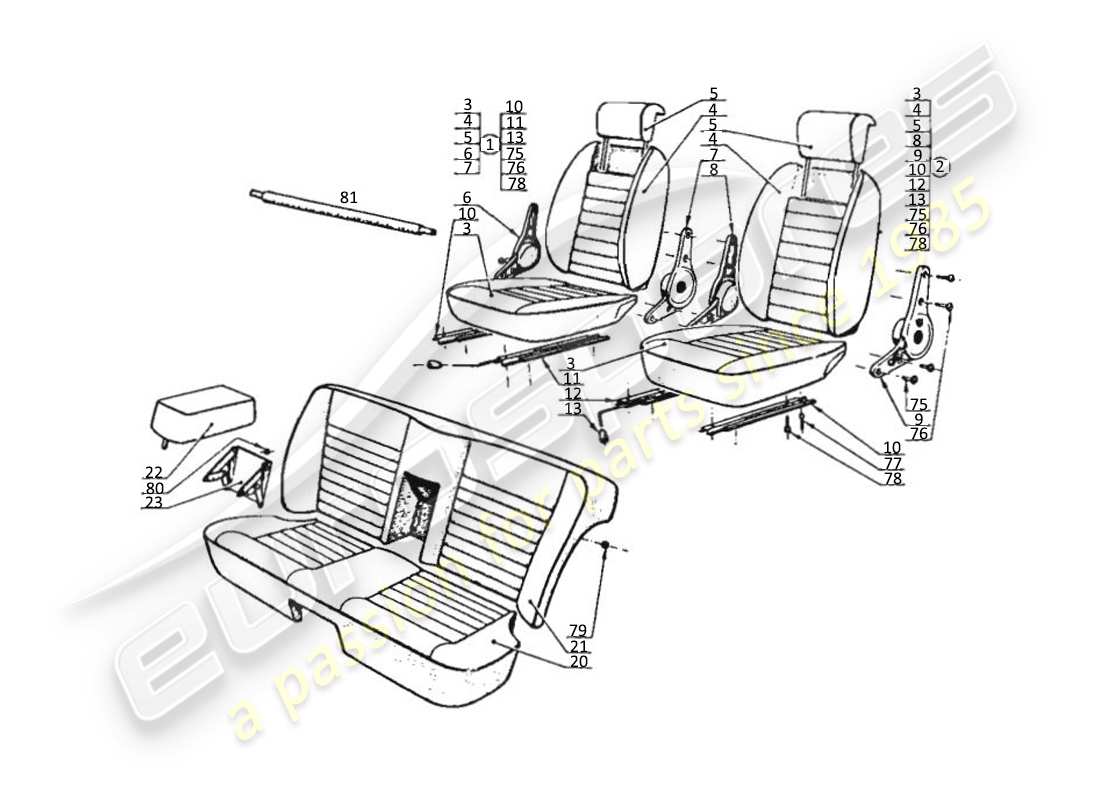 maserati kyalami seats diagrama de piezas