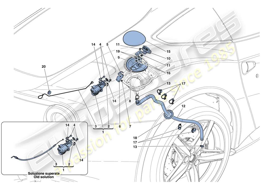 ferrari f12 berlinetta (europe) tapa de llenado de combustible y controles diagrama de piezas