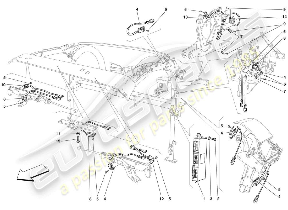 ferrari f430 spider (rhd) roof microswitches and ecu part diagram