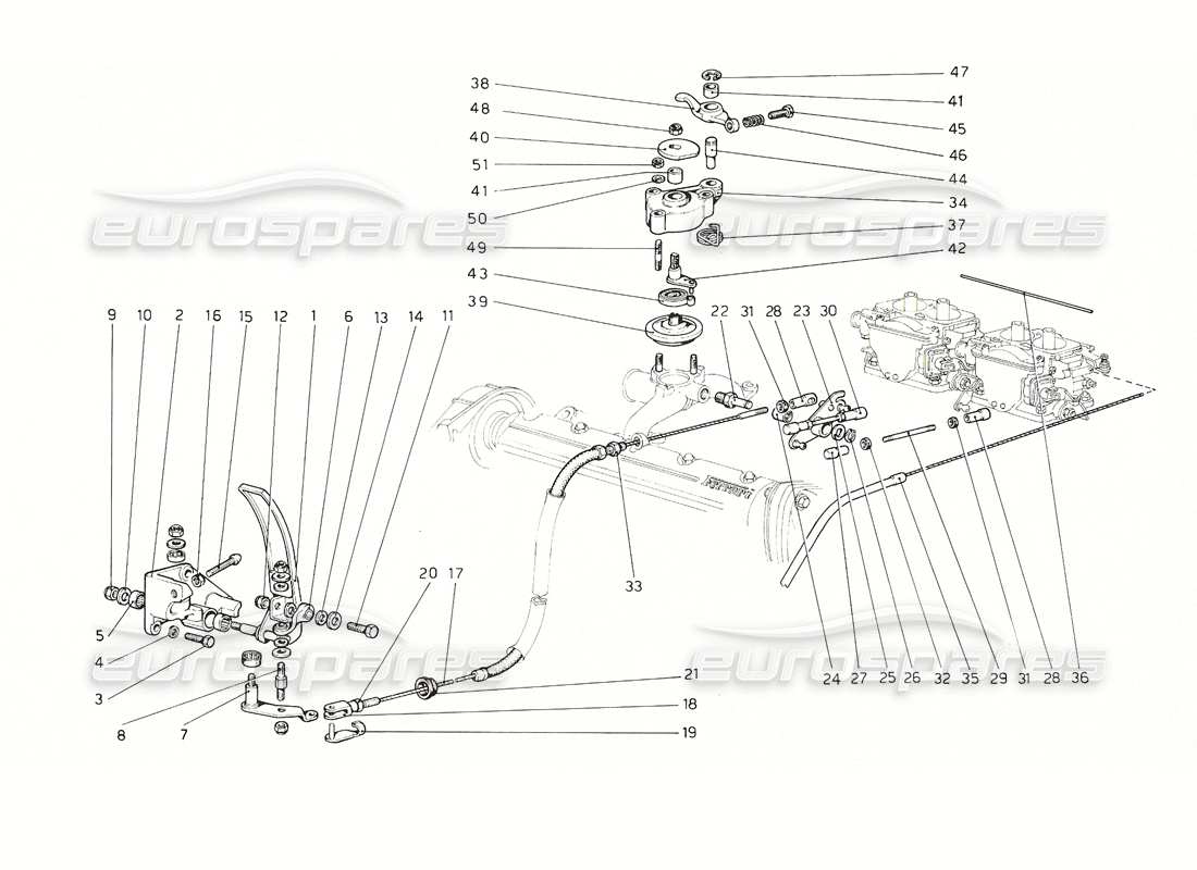 ferrari 308 gt4 dino (1976) control del acelerador (distribuidor 1) diagrama de piezas
