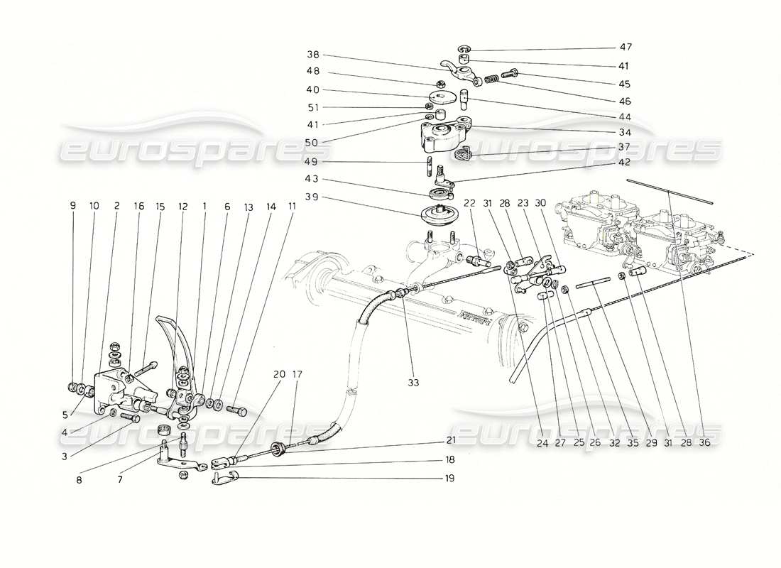 ferrari 308 gt4 dino (1976) throttle control (1 distributor) part diagram