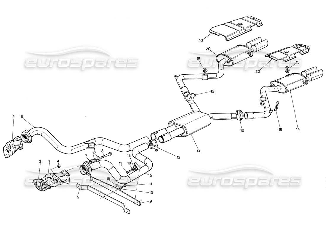maserati biturbo spider diagrama de piezas del sistema de escape sin catalizadores