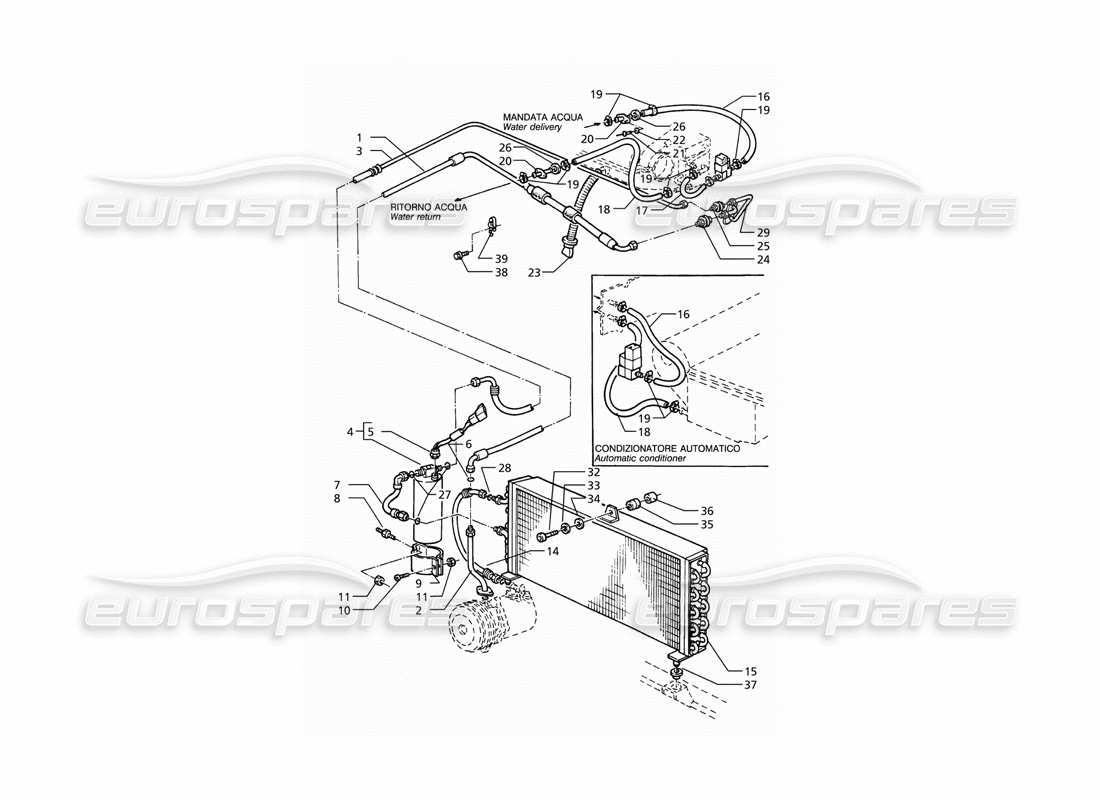 maserati ghibli 2.8 (abs) sistema de aire acondicionado (transmisión derecha) con diagrama de piezas de gas r134a