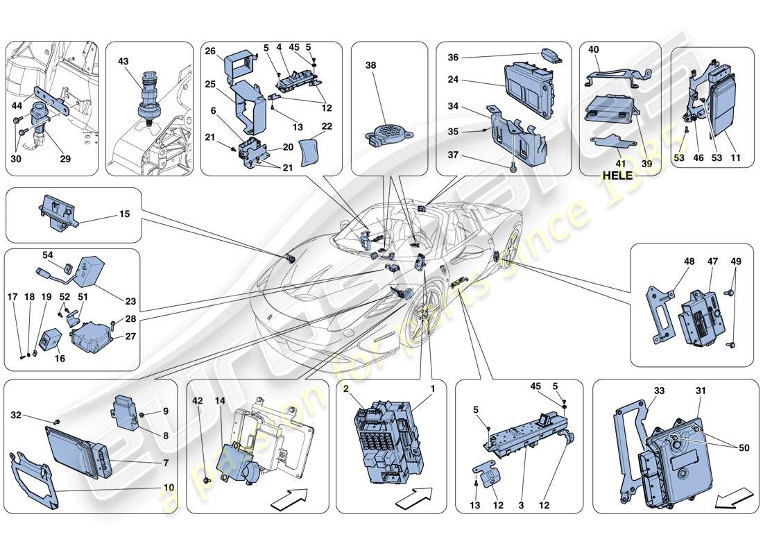 ferrari 458 speciale aperta (rhd) diagrama de piezas de la ecu del vehículo