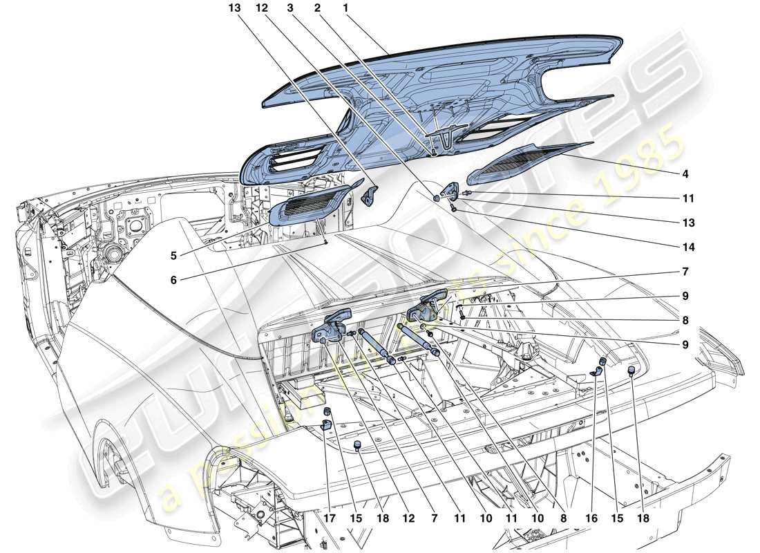 ferrari 458 speciale aperta (usa) diagrama de piezas de la tapa del compartimiento del motor